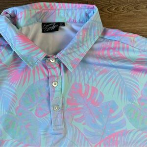 Sunday Swagger Floral Performance Palm Polo Shirt Blue Pink Golf Preppy Mens 3XL